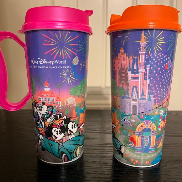 2024 Disney Resort Reusable Refillable Mug Mickey & Friends 4 Parks - Lot of 2 - Picture 1 of 7